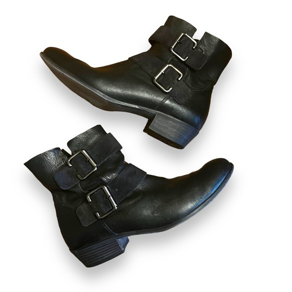 Paul Green Shoes - Paul Green Denver Belted Biker Black Leather Boot Black Women Size 8.5 US